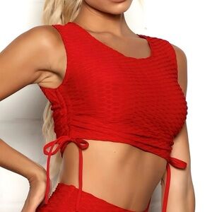 New Rose Red Textured Side Cinch Athleisure Crop Tank Top - Women’s Medium